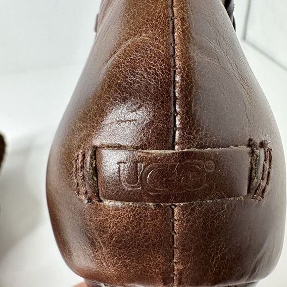 UGG Jamison Platform Pumps Booties Sz 6.5 Brown Leather Shearling Lined 5" Heel - Picture 16 of 16